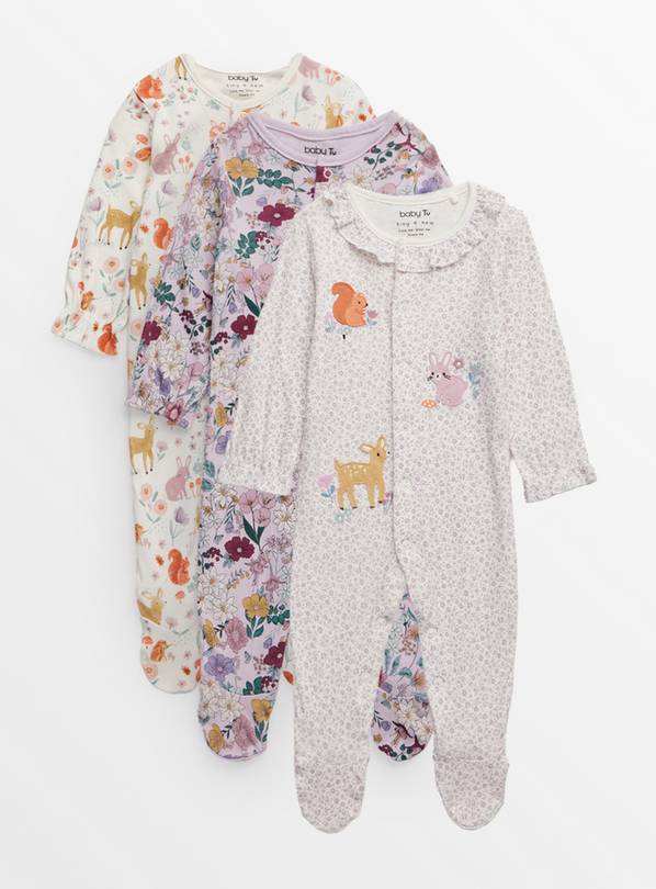 Floral Garden Print Frill Sleepsuits 3 Pack Up to 3 mths